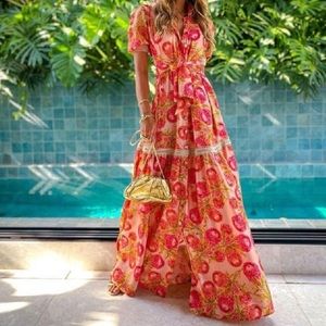 Pretty In Pink Gorgeous Floral Boho Belted Maxi-NWT